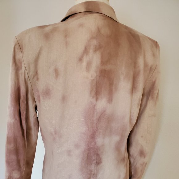 Linen blazer beige tan ivory brown khaki medium jacket work wear casual tie dyed - Picture 3 of 3